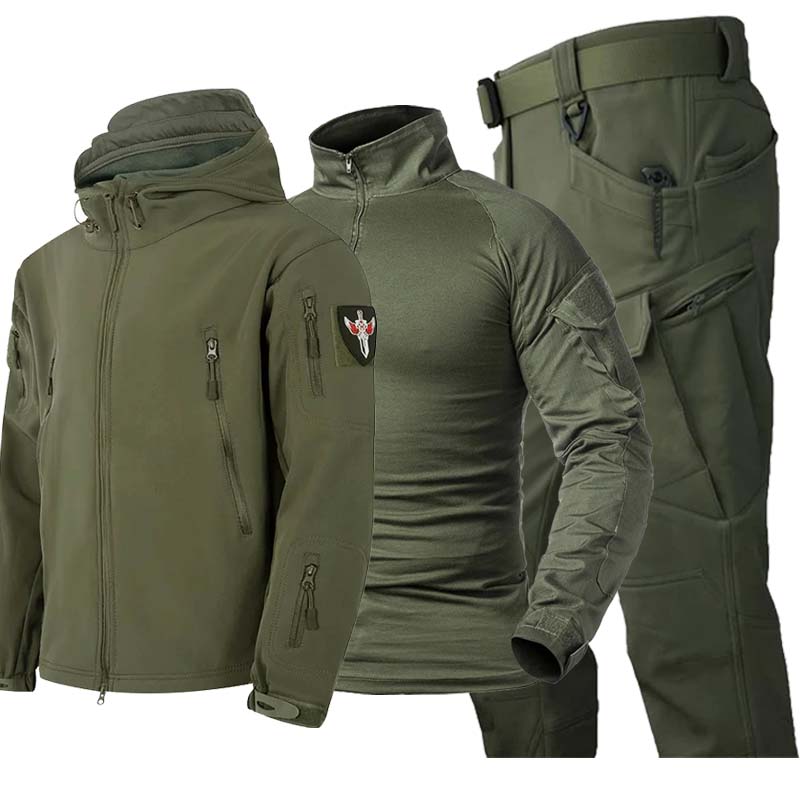 Tactical Military Shirt Cargo - 3PCS Mens Camo Tactical Sets Hooded