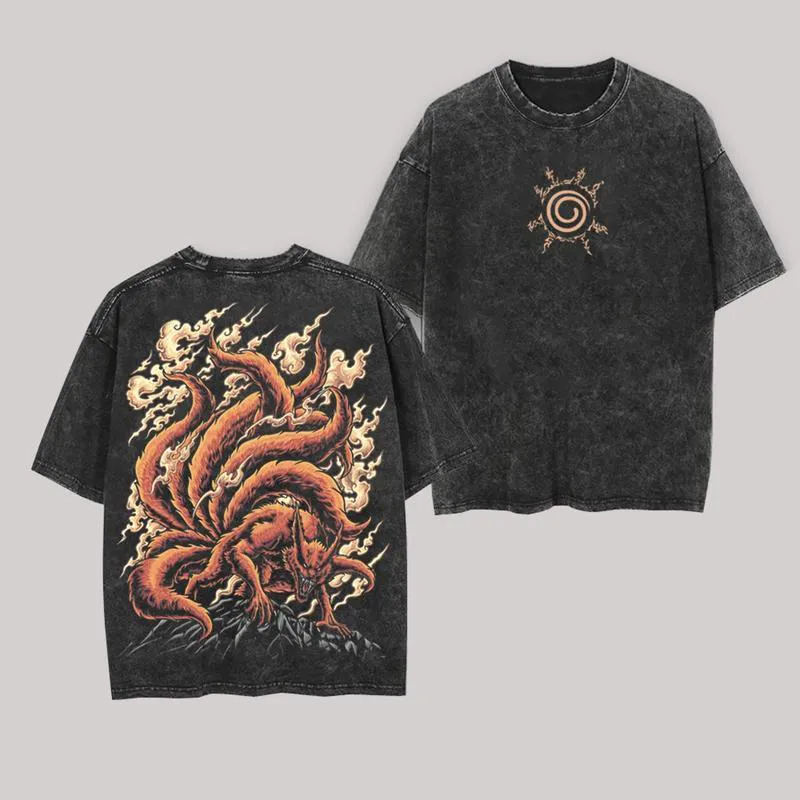 Acid Wash Vintage Graphic T Shirt - Kurama T Shirt Kyuubi Naruto Vintage