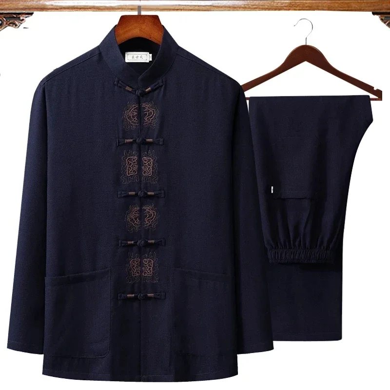 Autumn New Embroidery Chinese  - Mens Linen Shirt Long Sleeve recension och pris