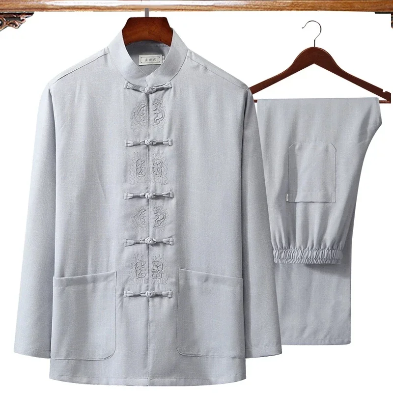 Autumn New Embroidery Chinese  - Mens Linen Shirt Long Sleeve recension och pris