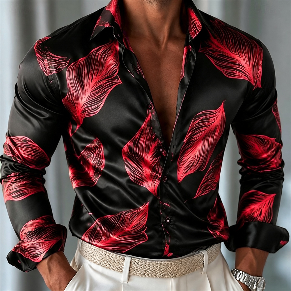 Men's Leaf Pattern Satin Shirt - Mens Satin Silk Dress Shirt recension och pris