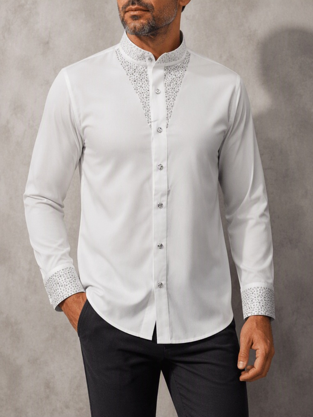 Men's Casual Business Blouse F - Mandarin Collar Formal Shirt Slim Fit recension och pris