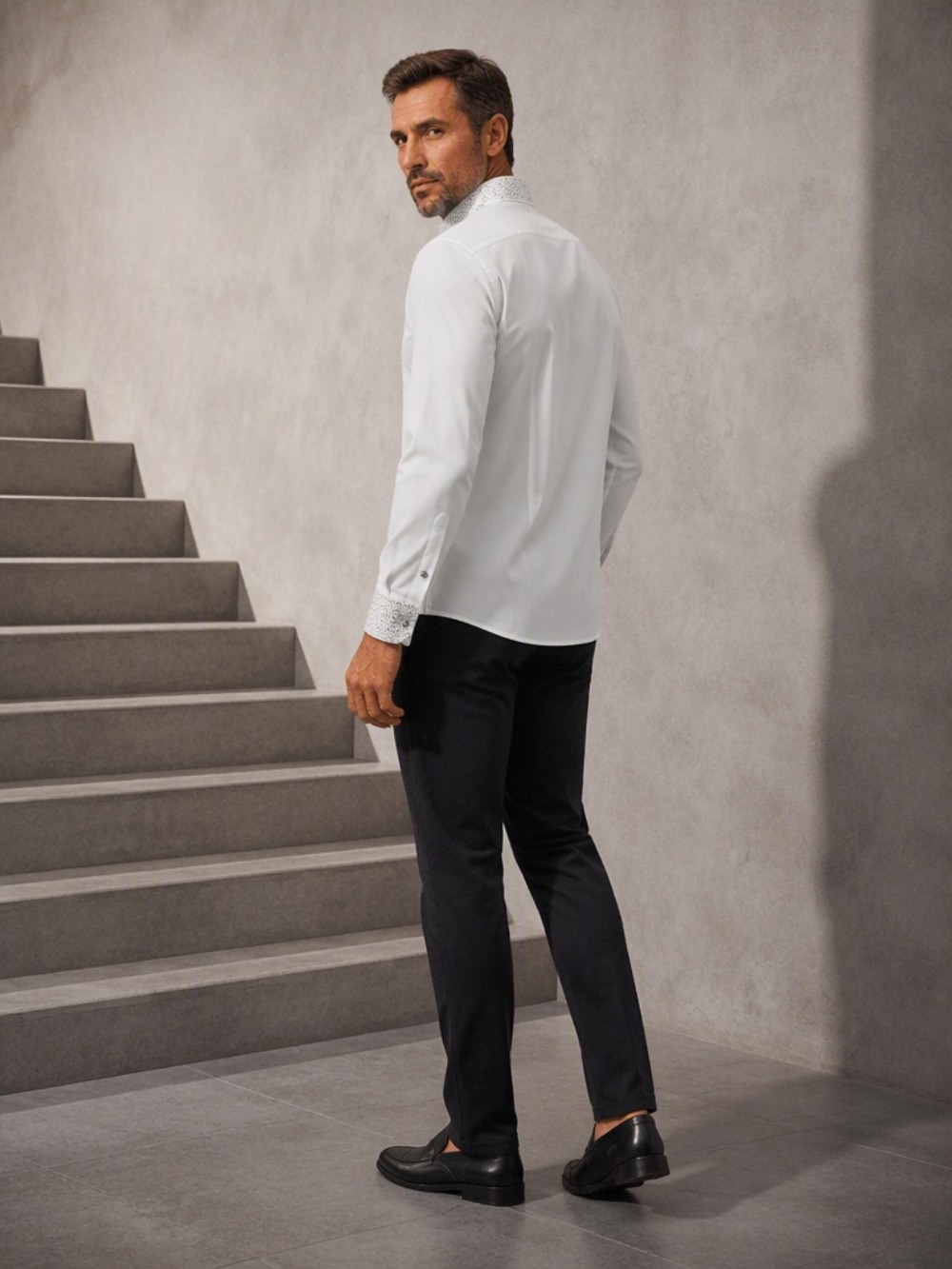 Men's Casual Business Blouse F - Mandarin Collar Formal Shirt Slim Fit recension och pris