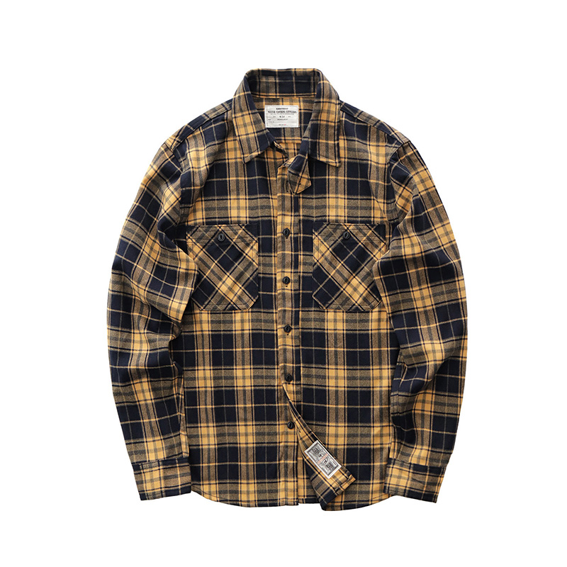 Autumn New Japanese Retro 300g - Flannel Plaid Shirt Heavy Weight recension och pris