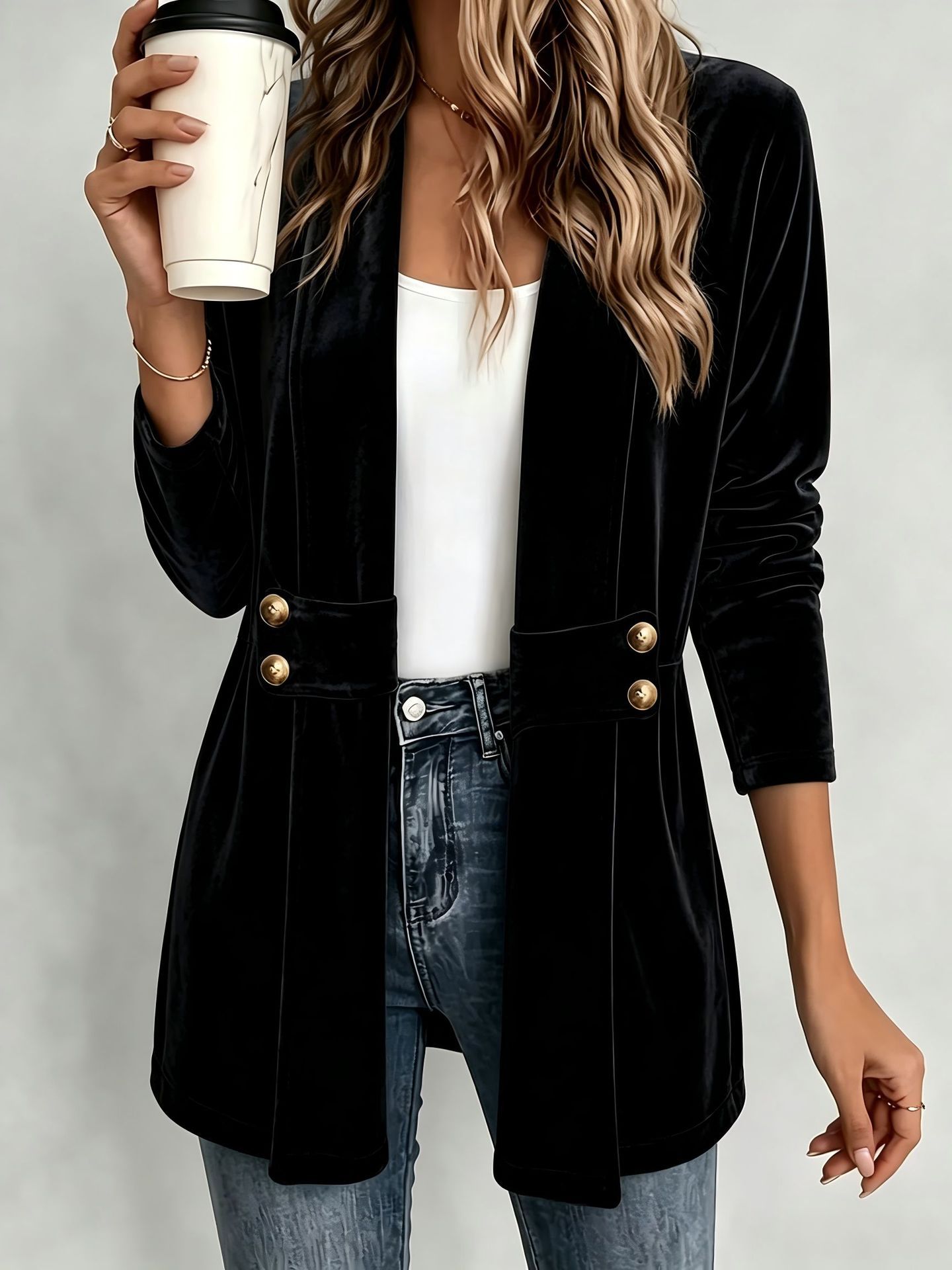 Women's Velvet Open Front Coat - Jackets recension och pris