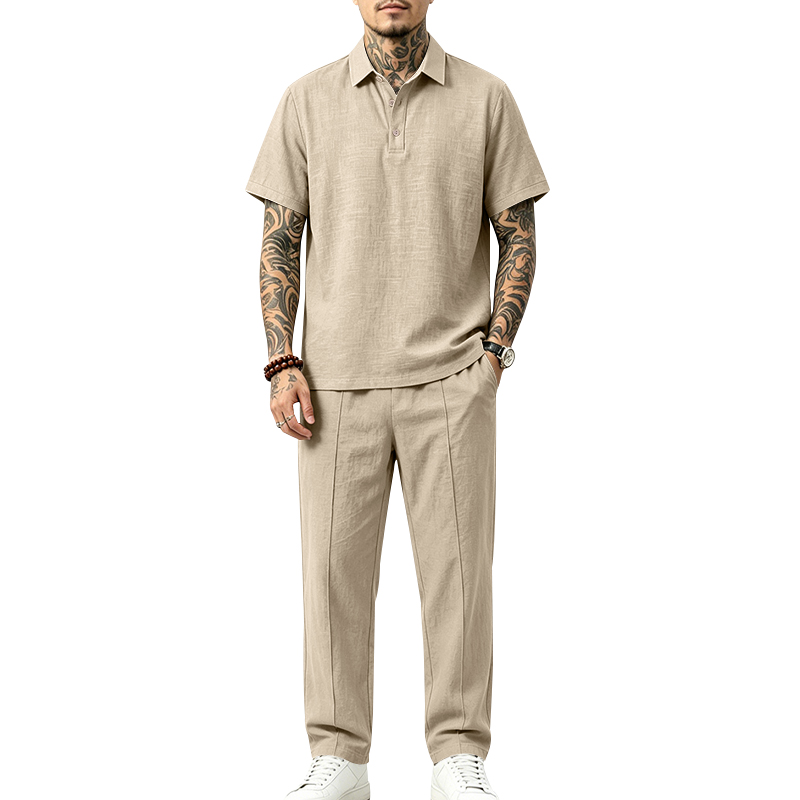 Men's 2 Piece Polo Set Short S - Mens Linen Shirt Long Sleeve recension och pris