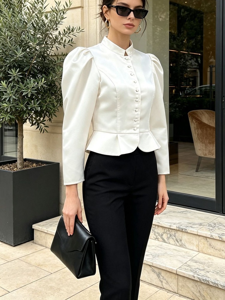 Tossy Peplum Blouse Long Sleev - Mandarin Collar Formal Shirt Slim Fit recension och pris